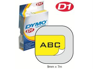 Tape DYMO D1 9mm x 7m sort på gul 